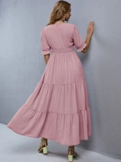 SHEIN Maternity Surplice Neck Flounce Sleeve Layered Hem Dress