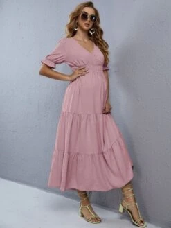 SHEIN Maternity Surplice Neck Flounce Sleeve Layered Hem Dress -SHEIN STORE 1642149227733f22fc4d9fe570d6a5834d334f3ccf thumbnail 405x552