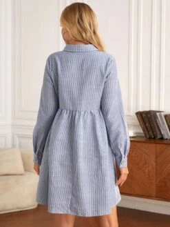 SHEIN Maternity Vertical Striped Half Button Dress