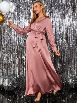 SHEIN Maternity Surplice Neck Belted Dress -SHEIN STORE 16680458263175a4f447507491d35a4903ed35bee1 thumbnail 405x552