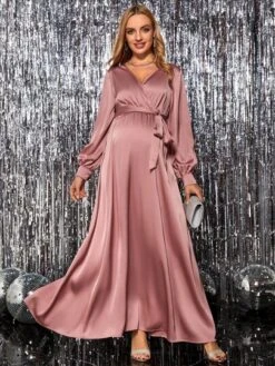 SHEIN Maternity Surplice Neck Belted Dress