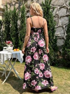 SHEIN Maternity Floral Print Wrap Hem Belted Cami Dress