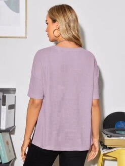 SHEIN Maternity Drop Shoulder Split Hem Waffle Knit Tee