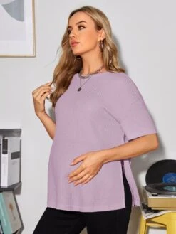 SHEIN Maternity Drop Shoulder Split Hem Waffle Knit Tee -SHEIN STORE 16786762015319bb0a2490eb96401e4ee52b2b0175 thumbnail 405x552