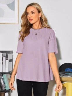 SHEIN Maternity Drop Shoulder Split Hem Waffle Knit Tee -SHEIN STORE 1678676204df6c2a9b3dc44a9ed7121e148e7540e6 thumbnail 405x552