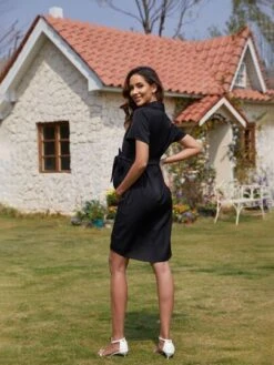 Maternity Button Front Belted Shirt Dress