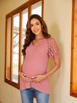 Maternity V-neck Raglan Sleeve Tee -SHEIN STORE 16786884542d1f40266e9b7cb710ba33e475c864eb thumbnail 405x552