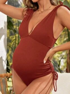 SHEIN Maternity Plunging Neck Tie Shoulder Rib-Knit One Piece Swimsuit -SHEIN STORE 1679033641787fb76d03ecac98e44d50ce5f03c86d thumbnail 405x552