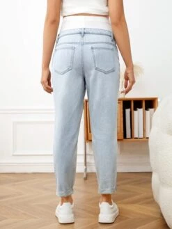 SHEIN Maternity Wideband Waist Ripped Frayed Jeans