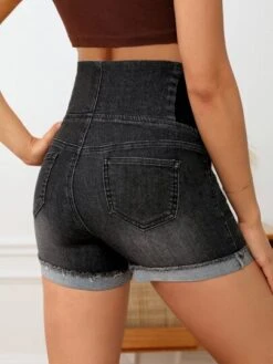 SHEIN Maternity Wide Waistband Roll Up Hem Denim Shorts