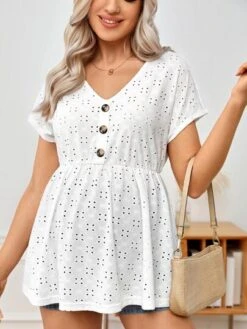 SHEIN Maternity Button Front Schiffy Peplum Tee -SHEIN STORE 16792761012e18ffb979423ea906006e7973d20d7b thumbnail 405x552