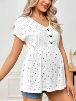 SHEIN Maternity Button Front Schiffy Peplum Tee -SHEIN STORE 1679276103846acb6875d8b2d1a775e44ecf0aff2d thumbnail 405x552