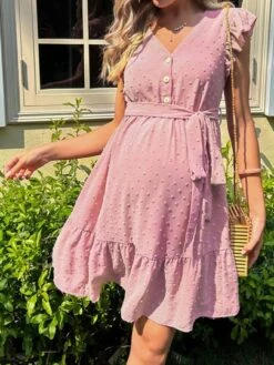 SHEIN Maternity Swiss Dot Ruffle Trim Belted Dress -SHEIN STORE 1679290203394ea9cd6bb13b63e4da7ef0e847be91 thumbnail 405x552