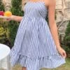 SHEIN Maternity Striped Tie Backless Ruffle Hem Cami Dress