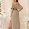 Maternity Off Shoulder Split Hem Ruffle Trim Dress