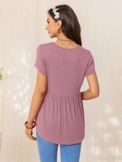 Maternity Solid Lace Trim Peplum Tee