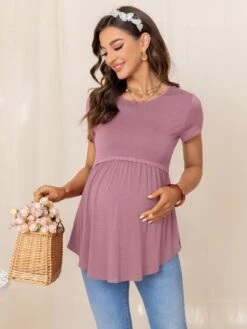 Maternity Solid Lace Trim Peplum Tee -SHEIN STORE 1679297119cfd12ec29346b8ac3c5a0b1aab52d3ad thumbnail 405x552