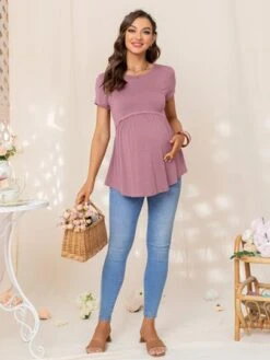 Maternity Solid Lace Trim Peplum Tee -SHEIN STORE 1679297121c4e635ce217be6492eea4132e1be764d thumbnail 405x552