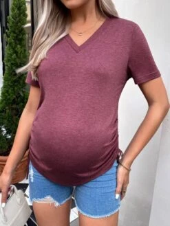SHEIN Maternity Drawstring Side V Neck Tee -SHEIN STORE 16793633412f48d29c41b5f388429338f72b4528d8 thumbnail 405x552
