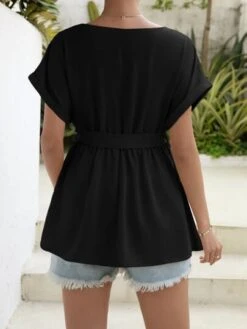 SHEIN Maternity Surplice Neck Batwing Sleeve Belted Blouse