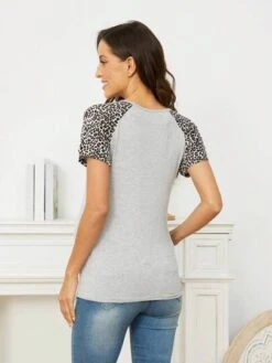 Maternity Leopard Print Raglan Sleeve Twist Hem Tee