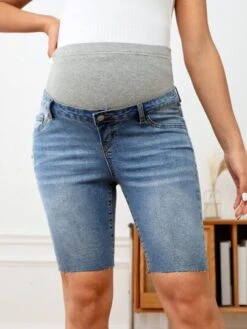 SHEIN Maternity Adjustable Waist Cat Whisker Denim Shorts -SHEIN STORE 167937562248bce71da18bccfe02f1816388e2a88c thumbnail 405x552
