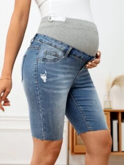 SHEIN Maternity Adjustable Waist Cat Whisker Denim Shorts -SHEIN STORE 1679375626d8baf4ef6ce4c5de51a052f1ecadad67 thumbnail 405x552