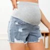 SHEIN Maternity Wideband Waist Ripped Raw Hem Denim Shorts