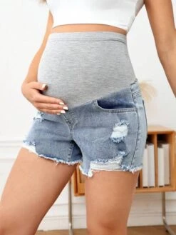 SHEIN Maternity Wideband Waist Ripped Raw Hem Denim Shorts -SHEIN STORE 167937572222012f8a91b8f78c133dc3bcccd6ed08 thumbnail 405x552