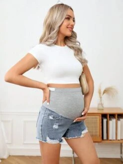 SHEIN Maternity Wideband Waist Ripped Raw Hem Denim Shorts -SHEIN STORE 16793757272b9ddd7756fa1568ea38428e596f4a80 thumbnail 405x552