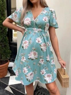 SHEIN Maternity Floral Print Butterfly Sleeve Dress -SHEIN STORE 1679375793f389d594d0f4083e7d3d77daddec0edf thumbnail 405x552