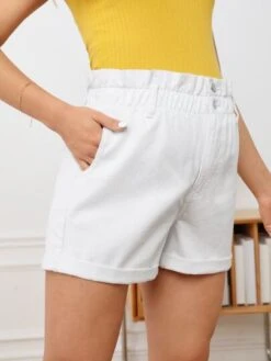 SHEIN Maternity Paperbag Waist Roll Up Hem Denim Shorts -SHEIN STORE 167937669190280479beb3430331c02c9b390a9044 thumbnail 405x552