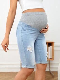 SHEIN Maternity Ripped Roll Up Hem Denim Shorts -SHEIN STORE 1679377042b999479694c839017bd9fedb1e96cd94 thumbnail 405x552