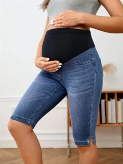 SHEIN Maternity Wideband Waist Bleach Wash Slit Hem Denim Shorts -SHEIN STORE 167939450465d6103d28040ab6d23fe26bfd058b47 thumbnail 405x552