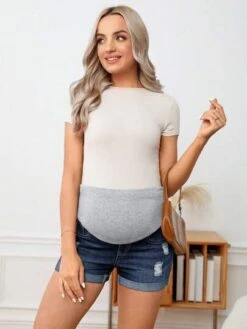 SHEIN Maternity Wideband Waist Ripped Roll Hem Denim Shorts -SHEIN STORE 167939451500cc36c741f5bbde4275c8d072073808 thumbnail 405x552