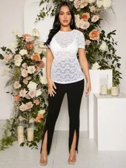 SHEIN Maternity Floral Lace Tee Without Bra -SHEIN STORE 16794541851a2bcde2339f2c06c4ca6e6471b9c72b thumbnail 405x552