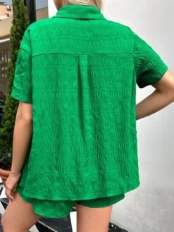 SHEIN Maternity Solid Button Front Shirt & Adjustable Waist Shorts Without Cami Top