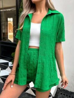 SHEIN Maternity Solid Button Front Shirt & Adjustable Waist Shorts Without Cami Top -SHEIN STORE 167946657979bdcdd10c4e22d168f5039aba5e300f thumbnail 405x552