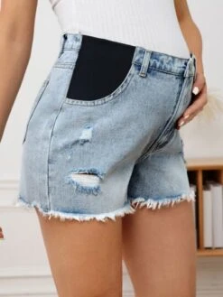 SHEIN Maternity Contrast Panel Ripped Raw Cut Denim Shorts -SHEIN STORE 167953334440d62b327c3f0dbe552ce5fed0ddd26c thumbnail 405x552