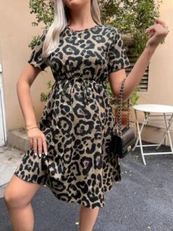 SHEIN Maternity Leopard Print A-line Dress -SHEIN STORE 1679535383e4860005b2473c881ea1942bc52d4bac thumbnail 405x552
