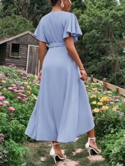 SHEIN Maternity Butterfly Sleeve Belted Wrap Dress