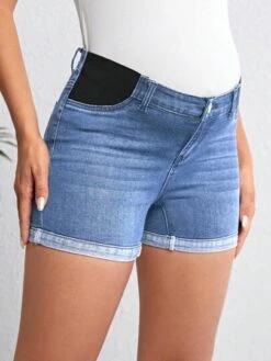 SHEIN Maternity Roll Up Hem Denim Shorts -SHEIN STORE 1679568173591d10326095a90453c661965e2f3535 thumbnail 405x552
