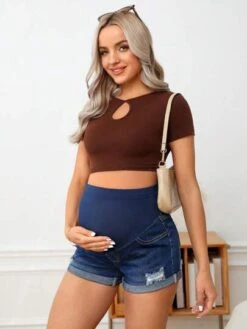 SHEIN Maternity Ripped Detail Denim Shorts -SHEIN STORE 1679568256f6f35a876eb107db9830879134e41827 thumbnail 405x552