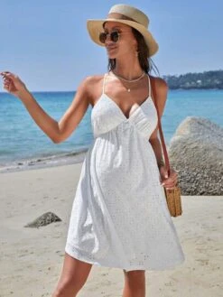 SHEIN Maternity Solid Tie Backless Schiffy Cami Dress -SHEIN STORE 1679660023addfa198b3ae699d3c1da32f76cfe290 thumbnail 405x552