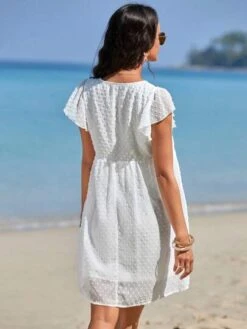 SHEIN Maternity Floral Embroidery Butterfly Sleeve Swiss Dot Smock Dress