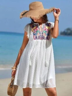 SHEIN Maternity Floral Embroidery Butterfly Sleeve Swiss Dot Smock Dress -SHEIN STORE 1679660274b526e6cd3b0ccfc7a91b756fd3736d47 thumbnail 405x552