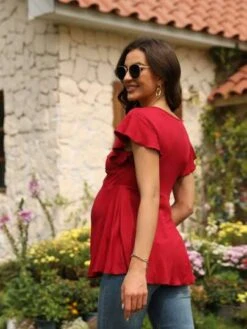 Maternity Twist Front Butterfly Sleeve Tee -SHEIN STORE 167990959607be4071271703da941e33dc91aef00c thumbnail 405x552