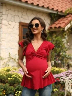 Maternity Twist Front Butterfly Sleeve Tee -SHEIN STORE 1679909598de5b16c2c4c84ee420f9af361445899f thumbnail 405x552