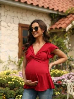 Maternity Twist Front Butterfly Sleeve Tee -SHEIN STORE 1679909599c72e0aac803547543dcb2dbaba6dde19 thumbnail 405x552