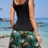 SHEIN Maternity Solid Tank Top & Tropical Print Adjustable Waist Belted Skirt